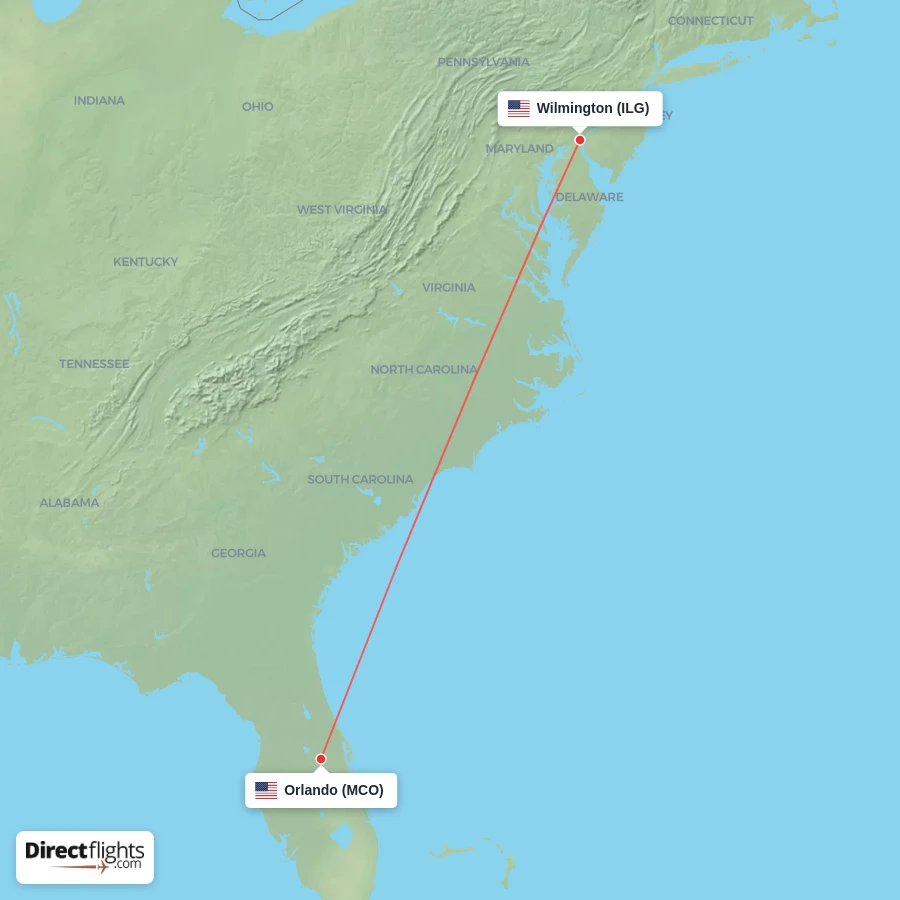 MCO - ILG route map
