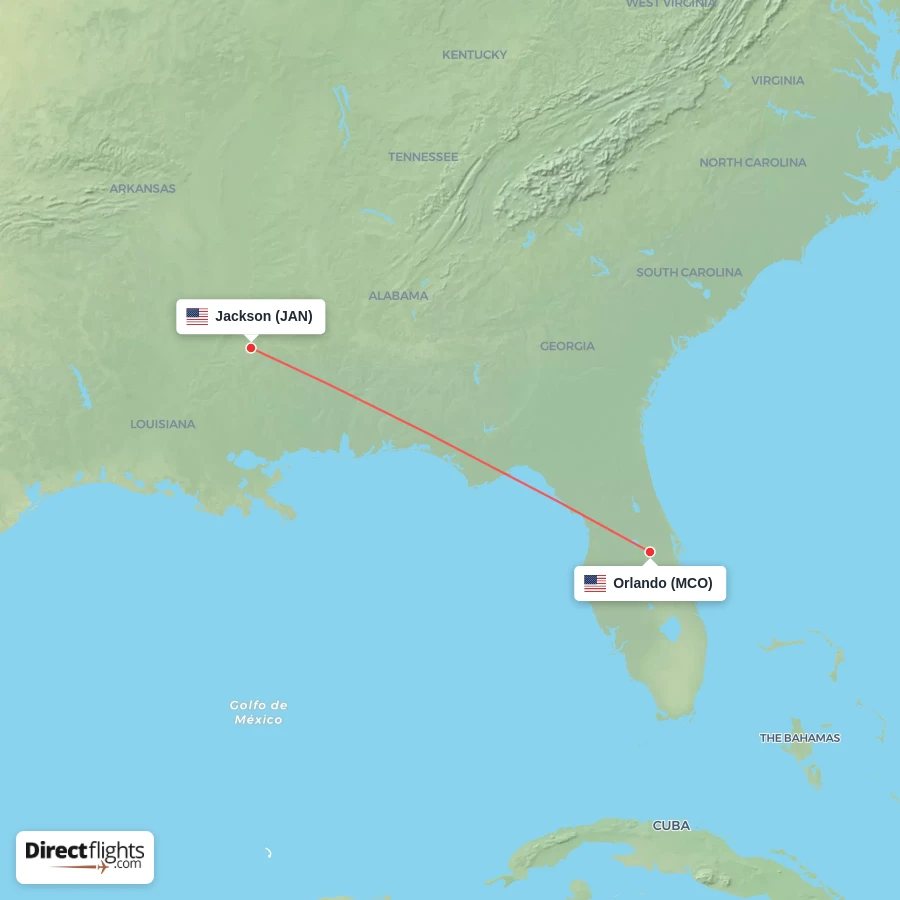 MCO - JAN route map
