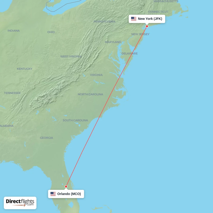 MCO - JFK route map