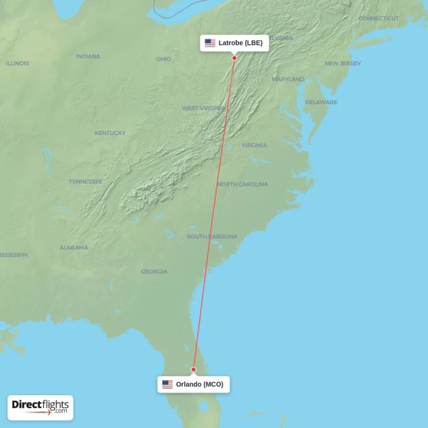 Orlando - Latrobe direct flight map