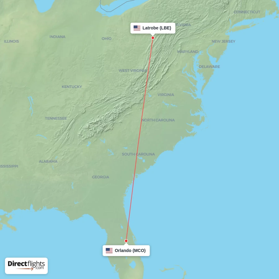 MCO - LBE route map