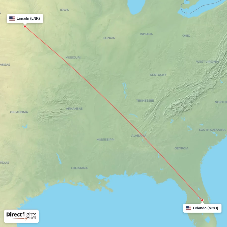 MCO - LNK route map