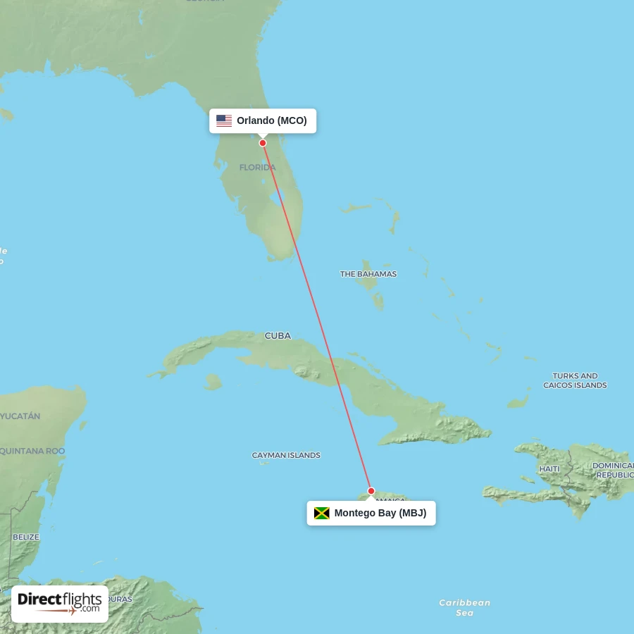 MCO - MBJ route map