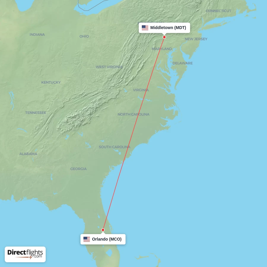 MCO - MDT route map
