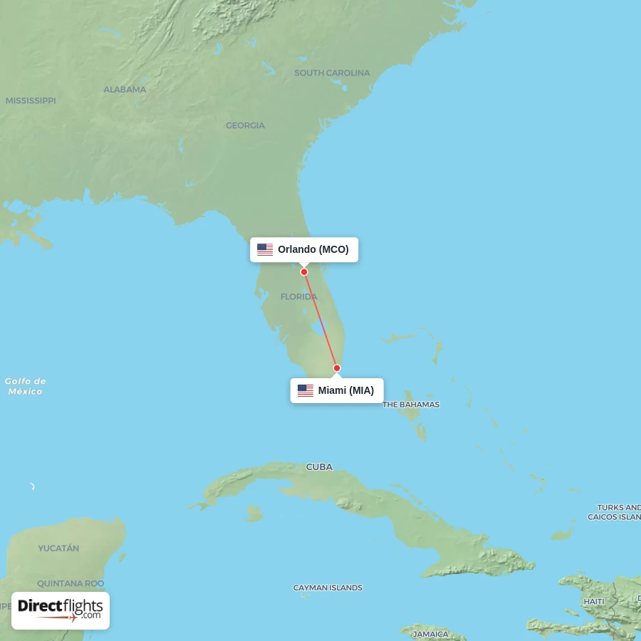 MCO - MIA route map