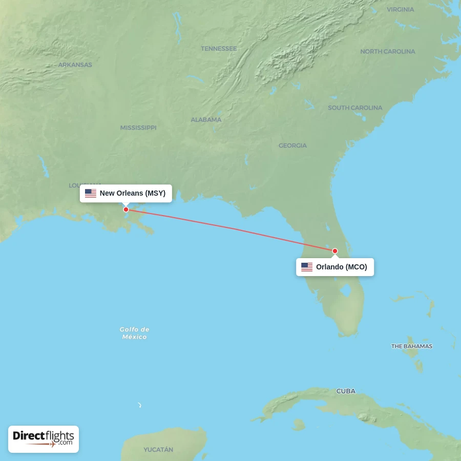 MCO - MSY route map