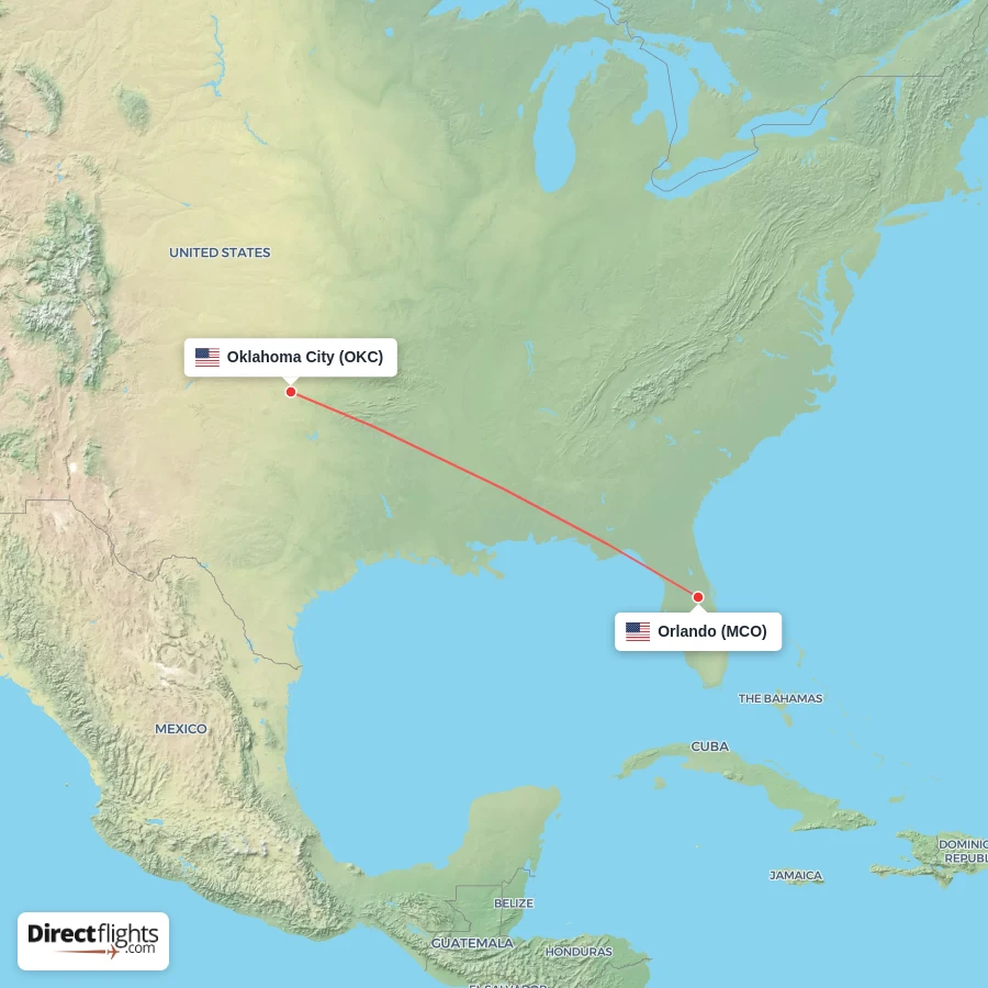 MCO - OKC route map