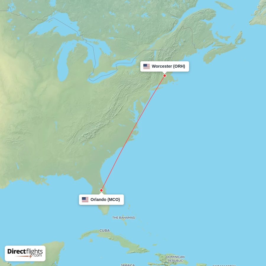 MCO - ORH route map