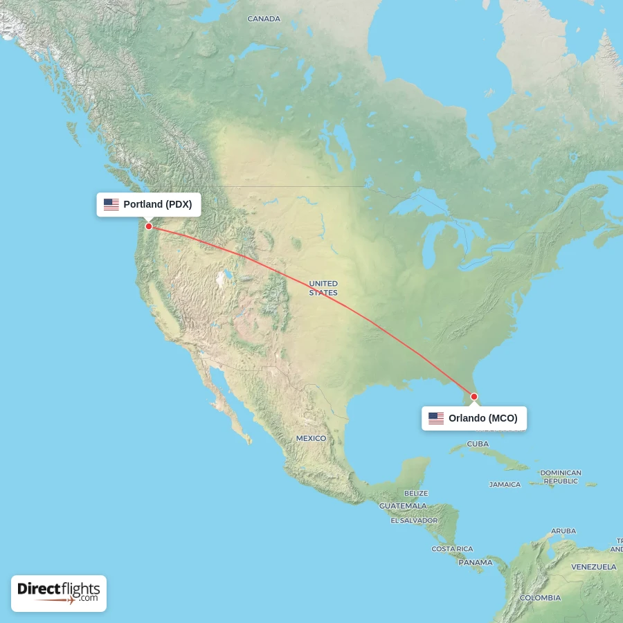 MCO - PDX route map