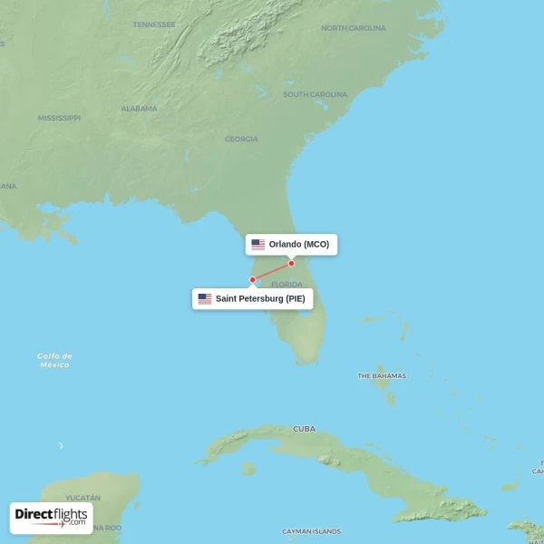 Orlando - Saint Petersburg direct flight map