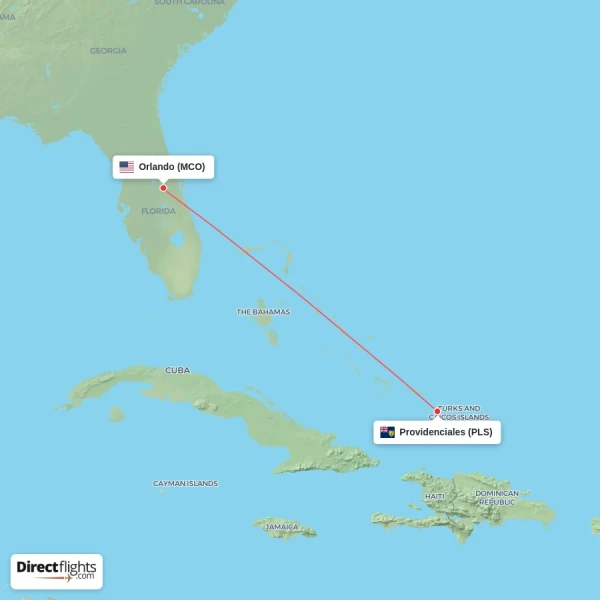 Orlando - Providenciales direct flight map