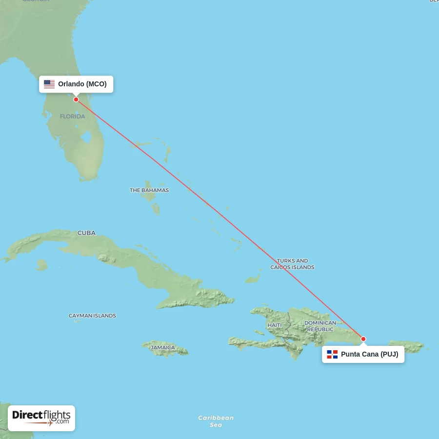 MCO - PUJ route map