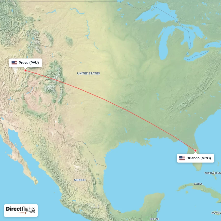 MCO - PVU route map