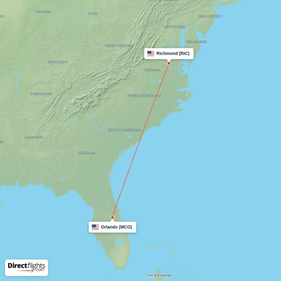 MCO - RIC route map