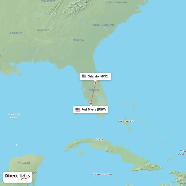 Orlando - Fort Myers direct flight map