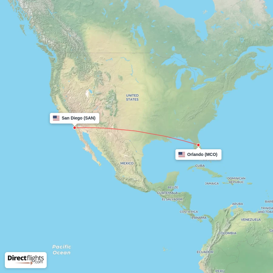 MCO - SAN route map