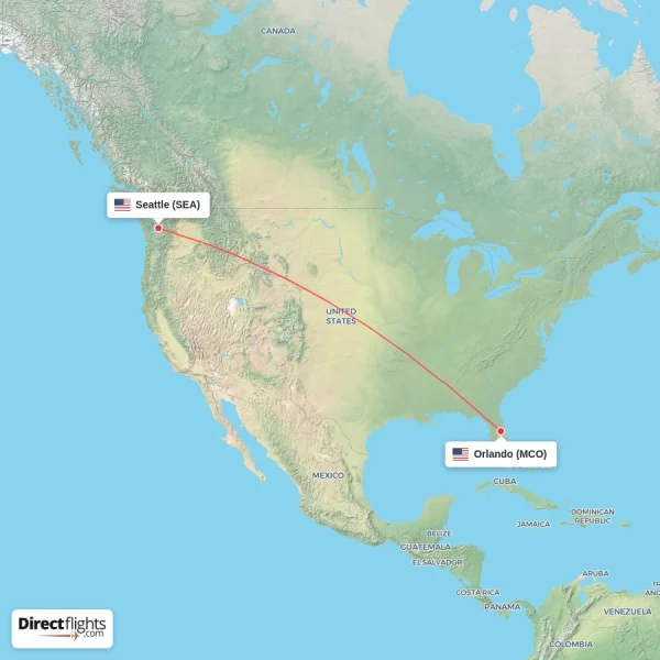 Orlando - Seattle direct flight map