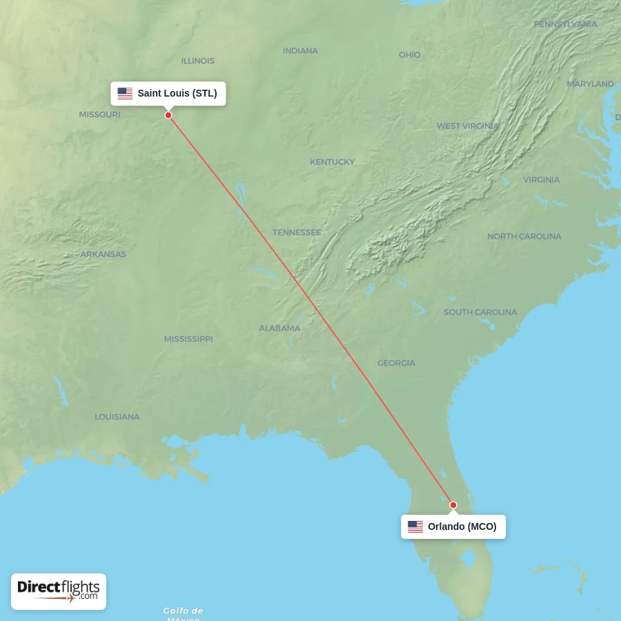 MCO - STL route map