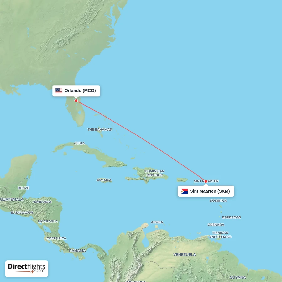 MCO - SXM route map