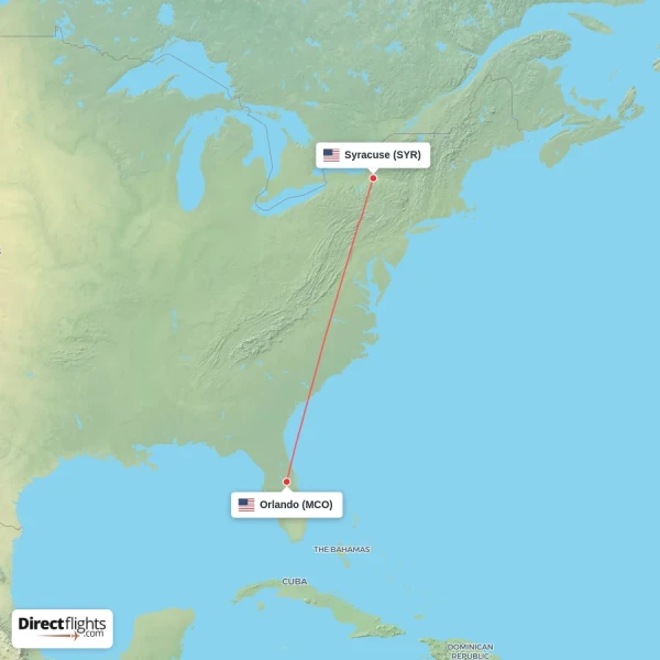 Orlando - Syracuse direct flight map