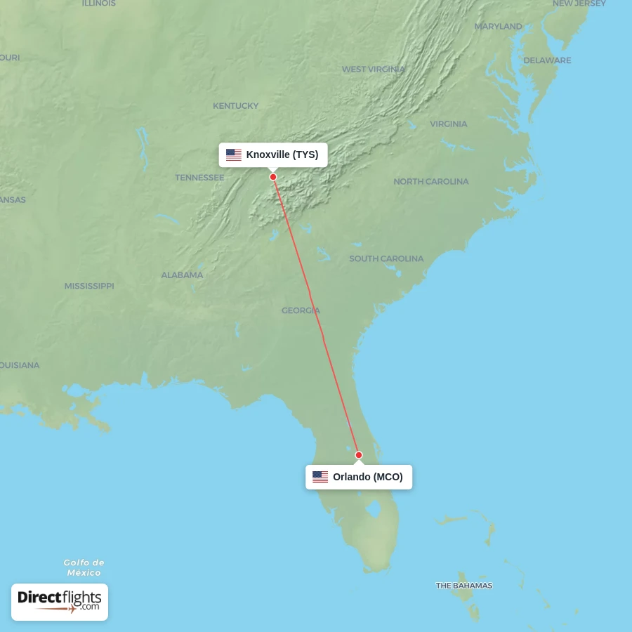 MCO - TYS route map