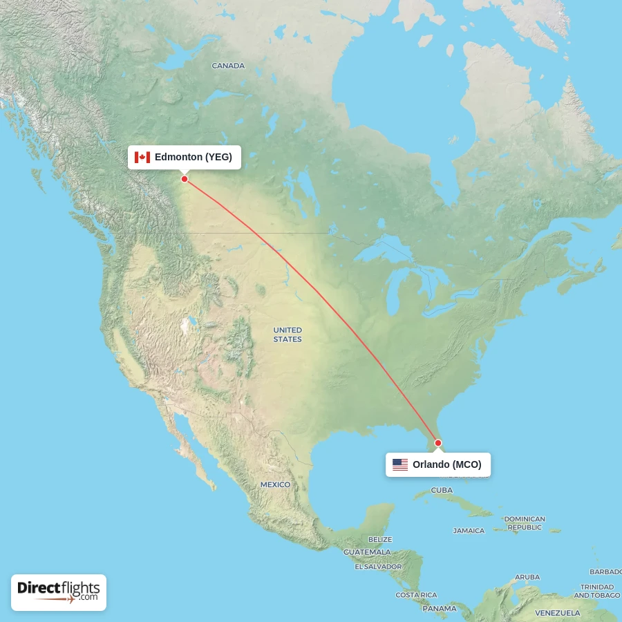 MCO - YEG route map
