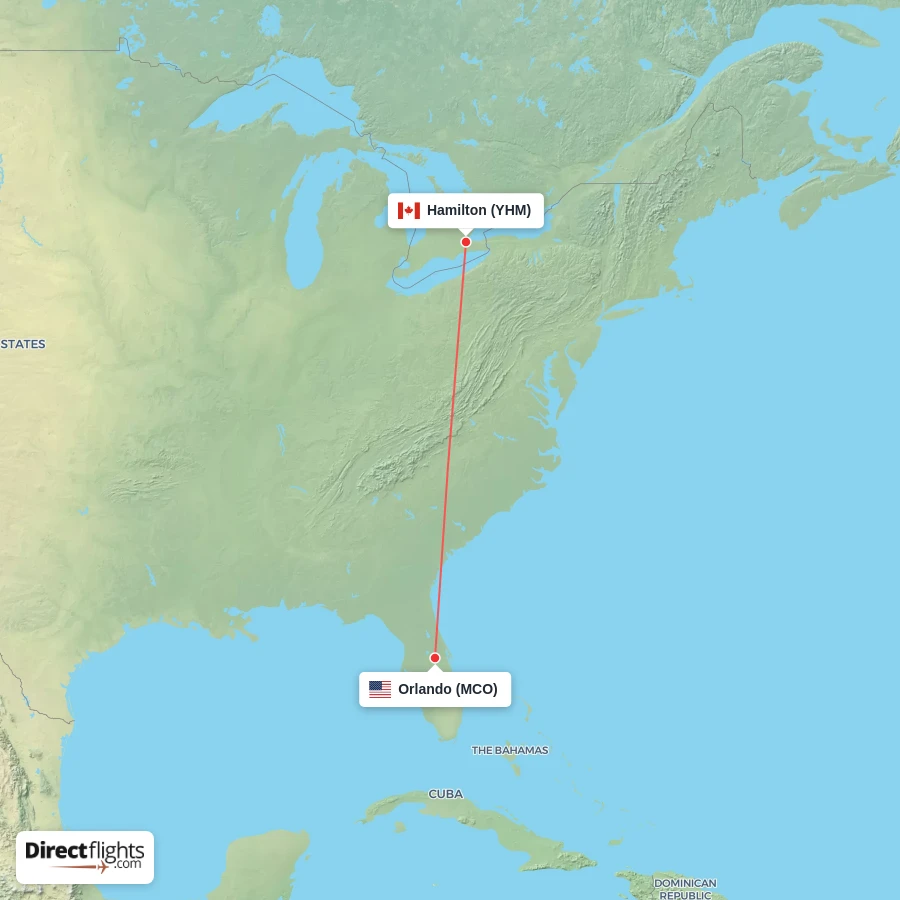 MCO - YHM route map