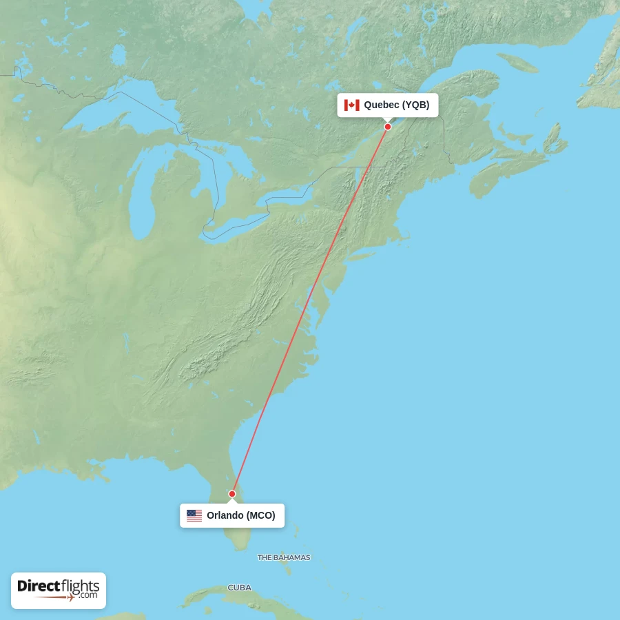MCO - YQB route map