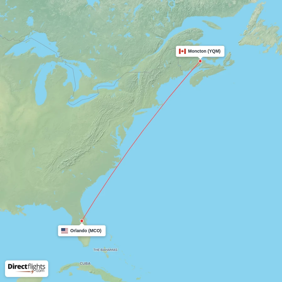 MCO - YQM route map