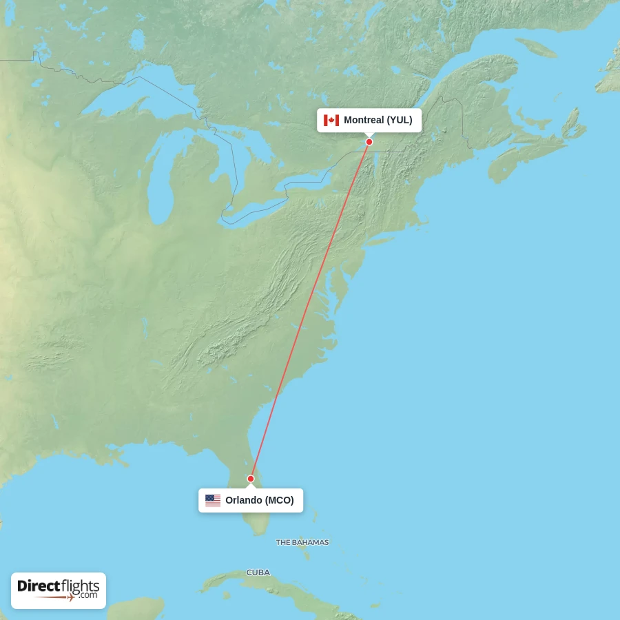 MCO - YUL route map