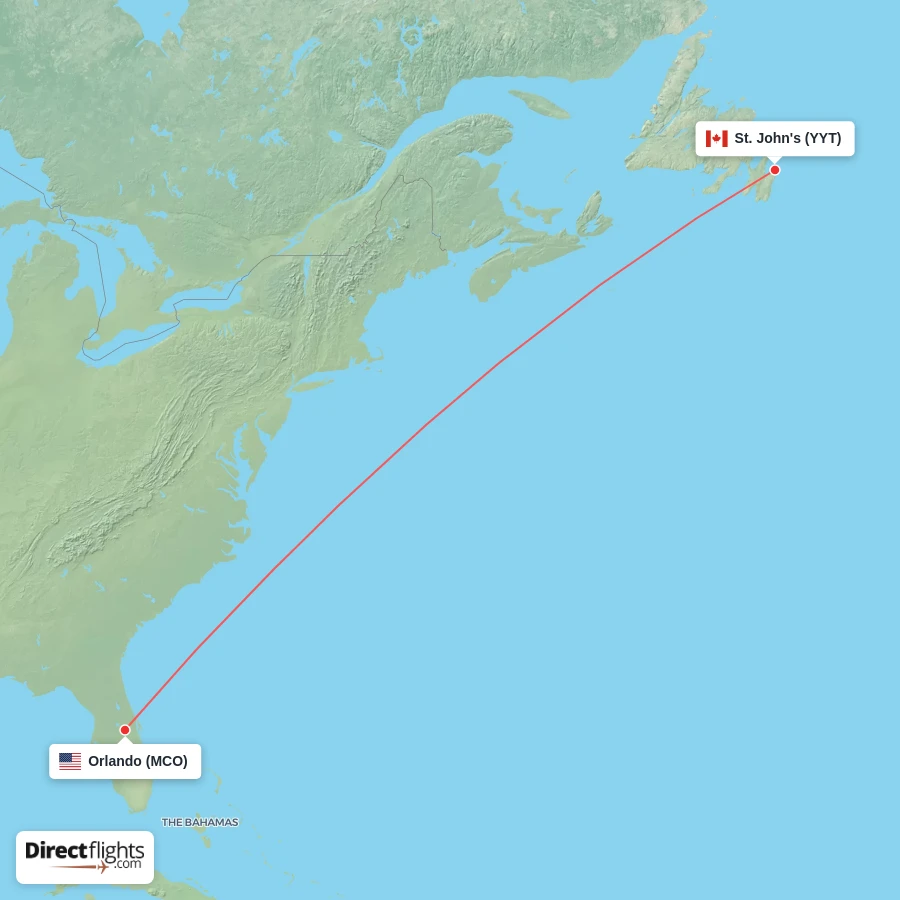 MCO - YYT route map