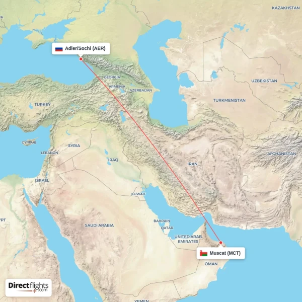 Muscat - Adler/Sochi direct flight map