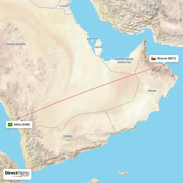 Muscat - Abha direct flight map