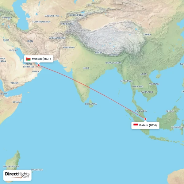 Muscat - Batam direct flight map