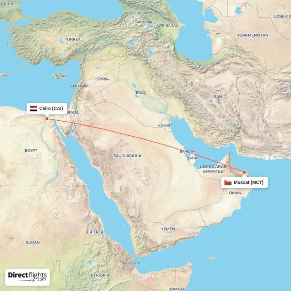 Muscat - Cairo direct flight map