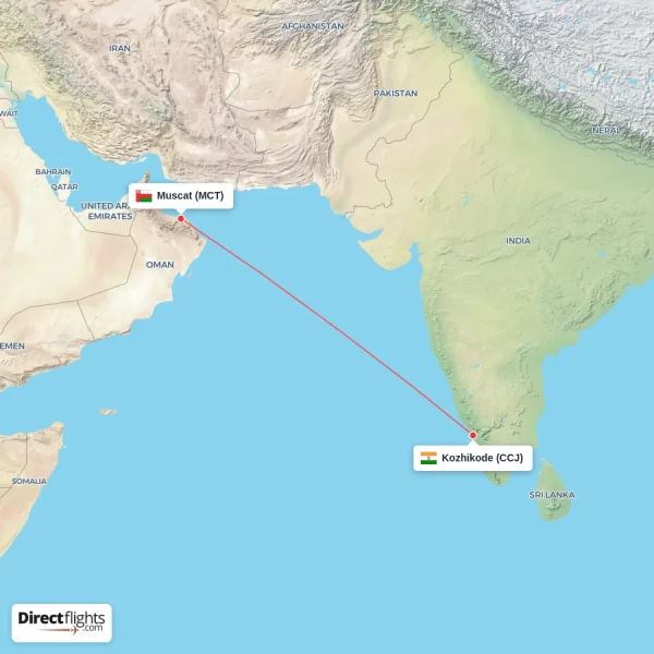 Muscat - Kozhikode direct flight map