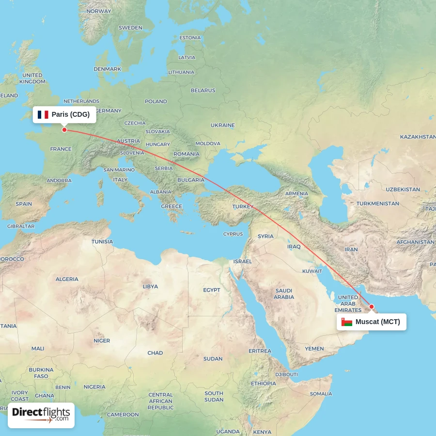MCT - CDG route map