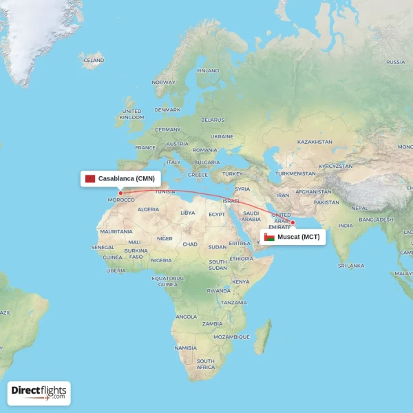 Muscat - Casablanca direct flight map