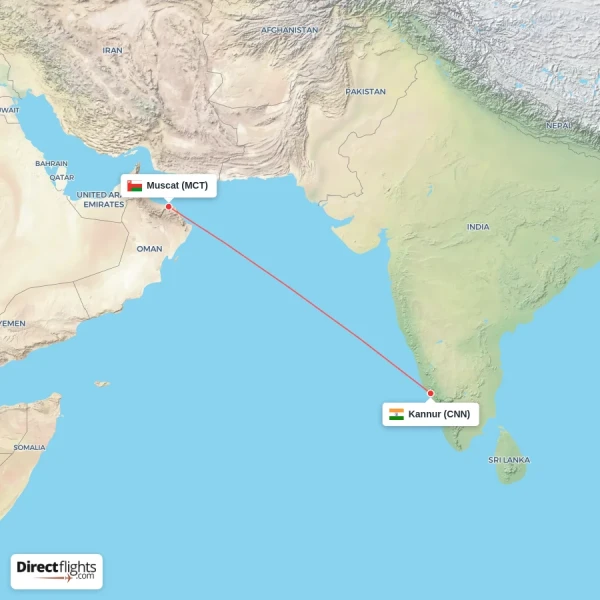 Muscat - Kannur direct flight map
