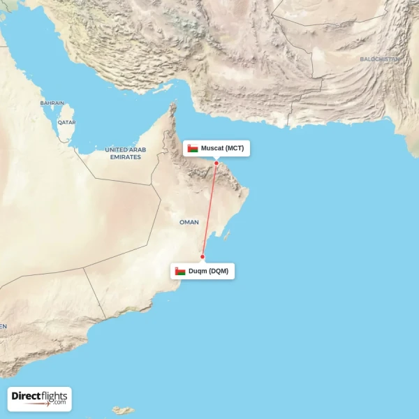 Muscat - Duqm direct flight map