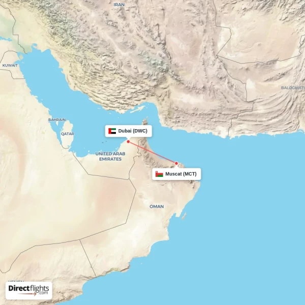Muscat - Dubai direct flight map