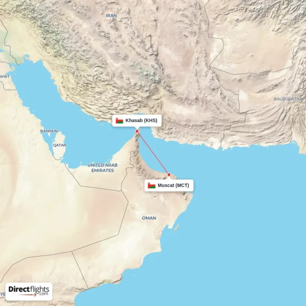 Muscat - Khasab direct flight map