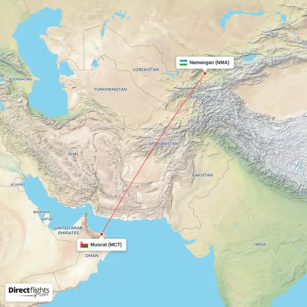 Muscat - Namangan direct flight map