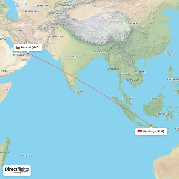 Muscat - Surabaya direct flight map
