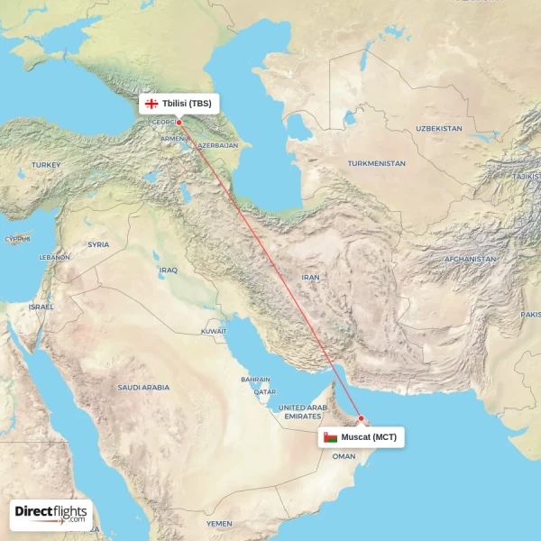Muscat - Tbilisi direct flight map