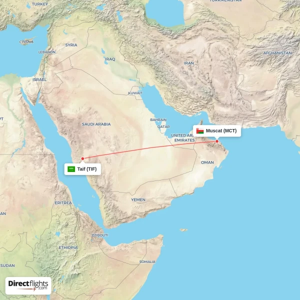 Muscat - Taif direct flight map
