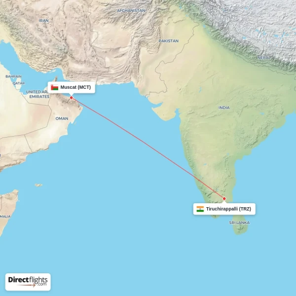 Muscat - Tiruchirappalli direct flight map
