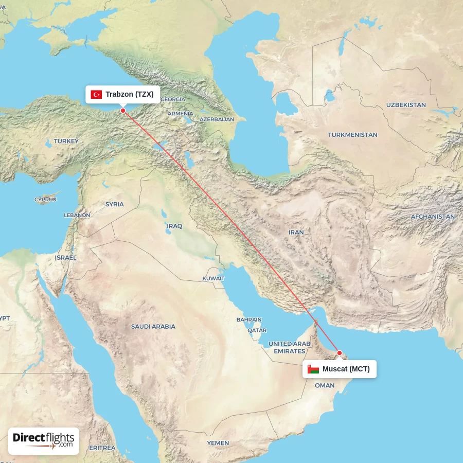 MCT - TZX route map