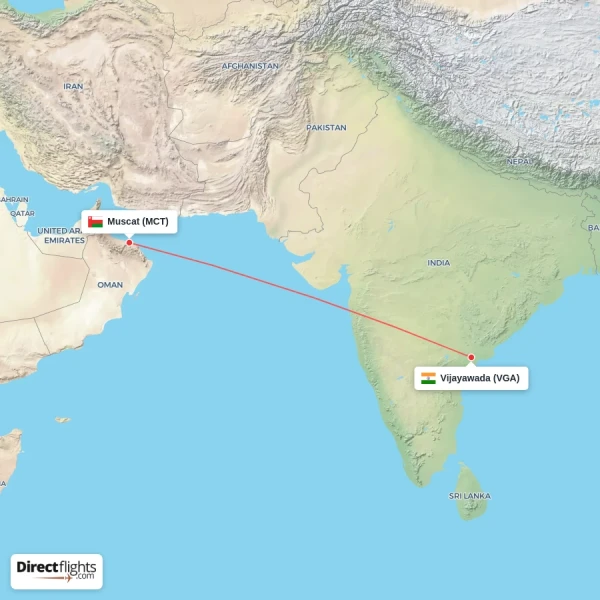 Muscat - Vijayawada direct flight map