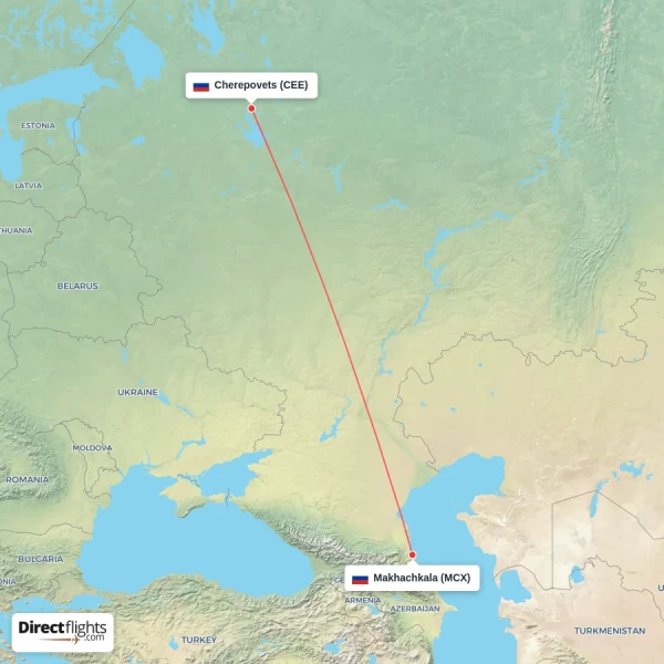 Makhachkala - Cherepovets direct flight map